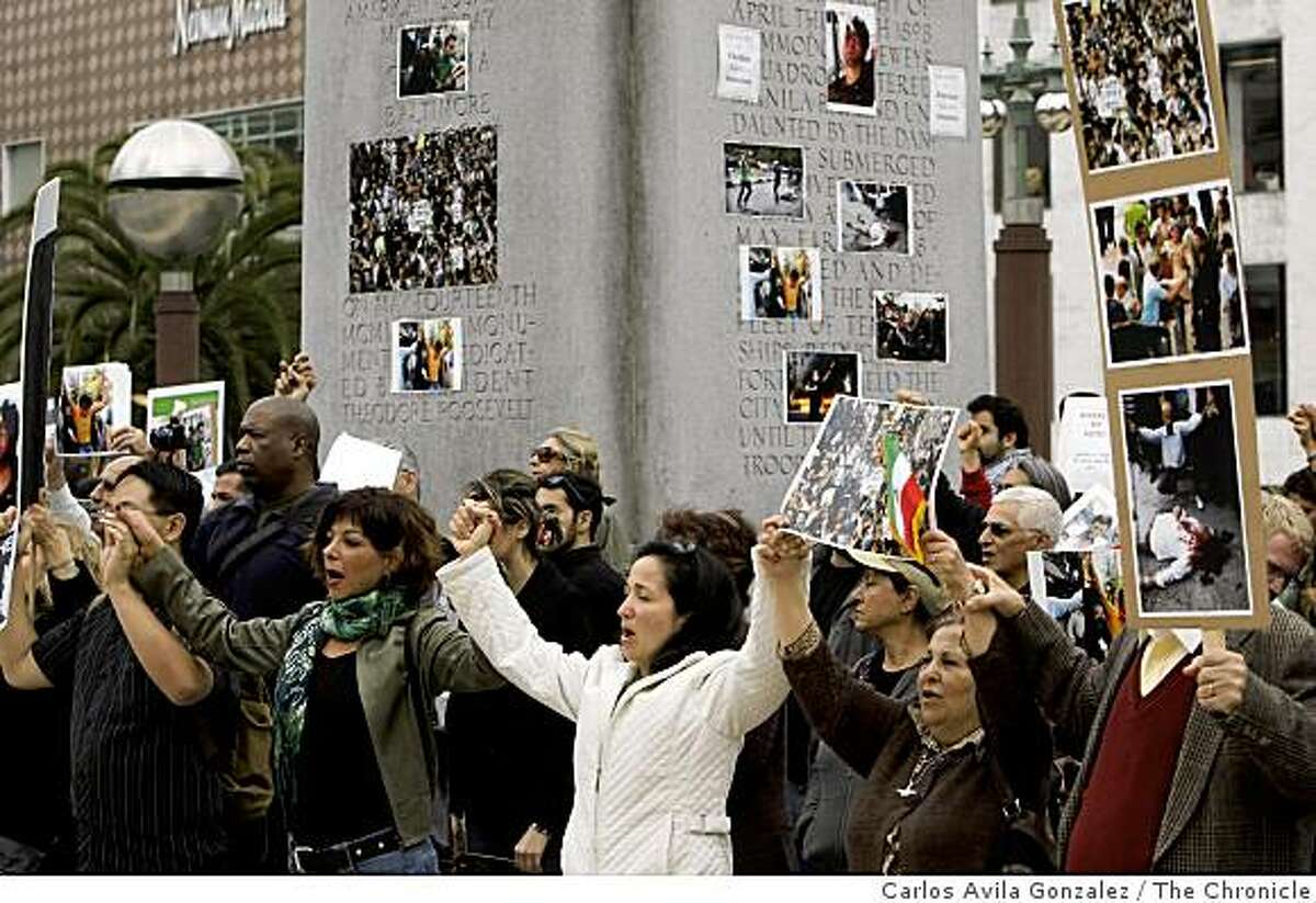 Local Persian groups gathered at Union Square in San Francisco, Calif., on Tuesday, June 16, 2009, to protest the recent elections and ensuing violent protests in Iran.