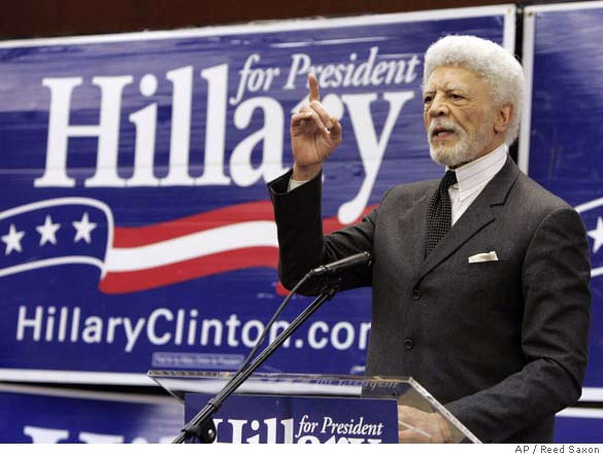 Mayor Ron Dellums of Oakland, Calif., joins other California mayors speaking to promote Democratic presidential hopeful Hillary Rodham Clinton's economic stimulus package as a measure to improve the lives of working families at Clinton's East Los Angeles campaign office Wednesday, Jan. 30, 2008. (AP Photo/Reed Saxon)