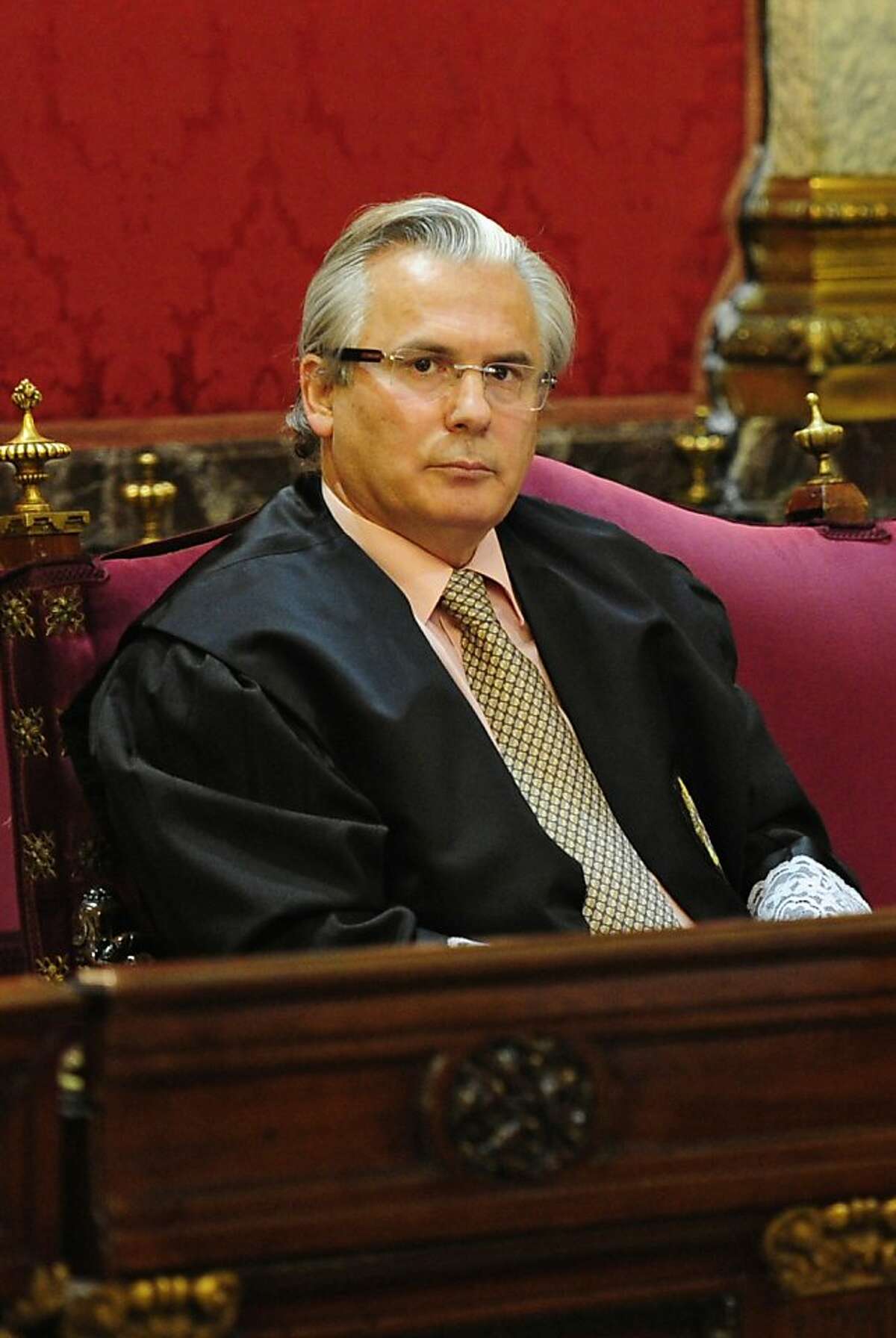 This file picture dated January 17, 2012 shows Spanish judge Baltasar Garzon attending the first day of his trial on charges for abuse of power over alleged illegal wiretapping at Spain's Supreme court in Madrid. Spain's high court convicted top judge Baltasar Garzon on February 9, 2012 in an illegal wiretapping case and suspended him from the law for 11 years, in one of two cases in which he has stood trial this year.
