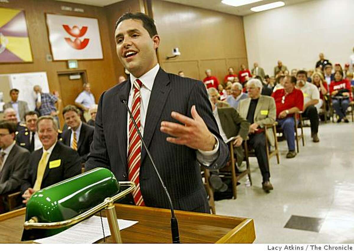 Jed York, manager of the San Francisco 49ers speaks to the city council about the chance of moving the team to Santa Clara, at the city council meeting, Tuesday June 2, 2009, in Santa Clara, Calif.
