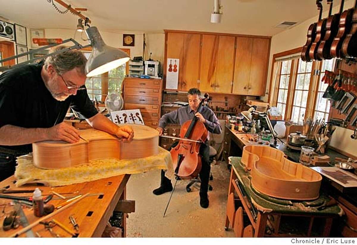 .jpg Well known Cello player Mark Summer with a group called Turtle Island Quartet in same the shop where his own favorite cello was built ten years ago.He continues to bring it in for occasional adjustments.Joseph works ways on a new cello, left while Mark plays. Cello Maker Joseph Grubaugh and Sigrun Seifert build a cello in their Petaluma workshop Eric Luse / The Chronicle Photo taken on 9/14/07, in Petaluma, CA, USA Names cq from source Joseph Grubaugh Sigrun Seifert Mark Summer MANDATORY CREDIT FOR PHOTOG AND SAN FRANCISCO CHRONICLE/NO SALES-MAGS OUT
