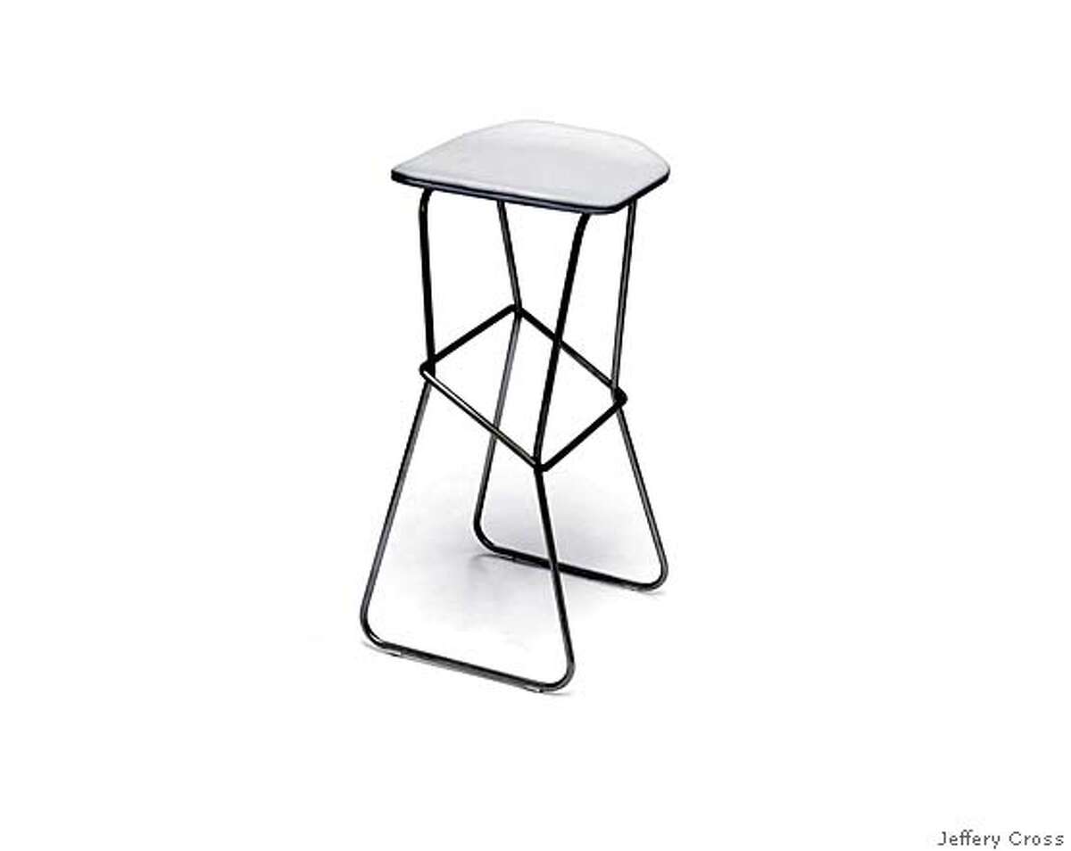 Chrysalis stool by One & Co for Council is made of stainless steel, leather and is part of the San Francisco Museum of Craft Design "new West Coast Design" show, january 18-april 27