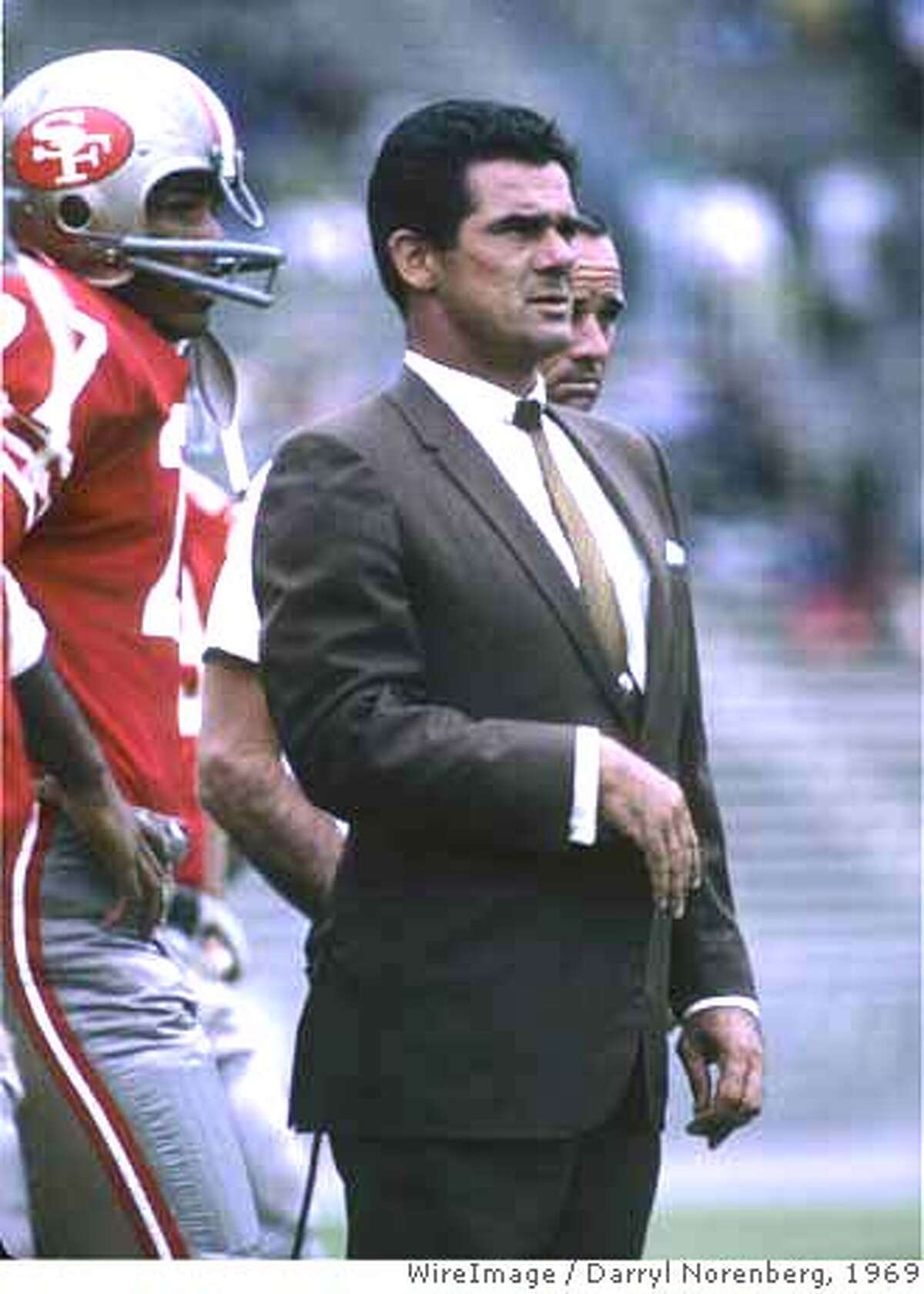 San Francisco 49ers head coach Dick Nolan during a 17-20 loss to the Dallas Cowboys on August 17, 1969 at Kezar Stadium in San Francisco, California. NFL Preseason - San Francisco 49ers vs Dallas Cowboys - August 17, 1969 Kezar Stadium San Francisco, California United States August 17, 1969 Photo by Darryl Norenberg/WireImage (Newscom TagID: winfl179059) [Photo via Newscom]
