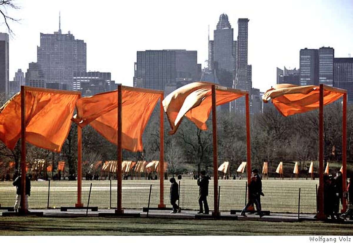 Caption: photo by Wolfgang Volz of "The Gates, Central Park, New York City, 1979-2005" by Christo and Jeanne-Claude, subject of the HBO documentary "The Gates" by Antonio Ferrera, Albert Maysles, David Maysles and Matthew Prinzing, opening at the Opera Plaza on Nov. 2, 2007.
