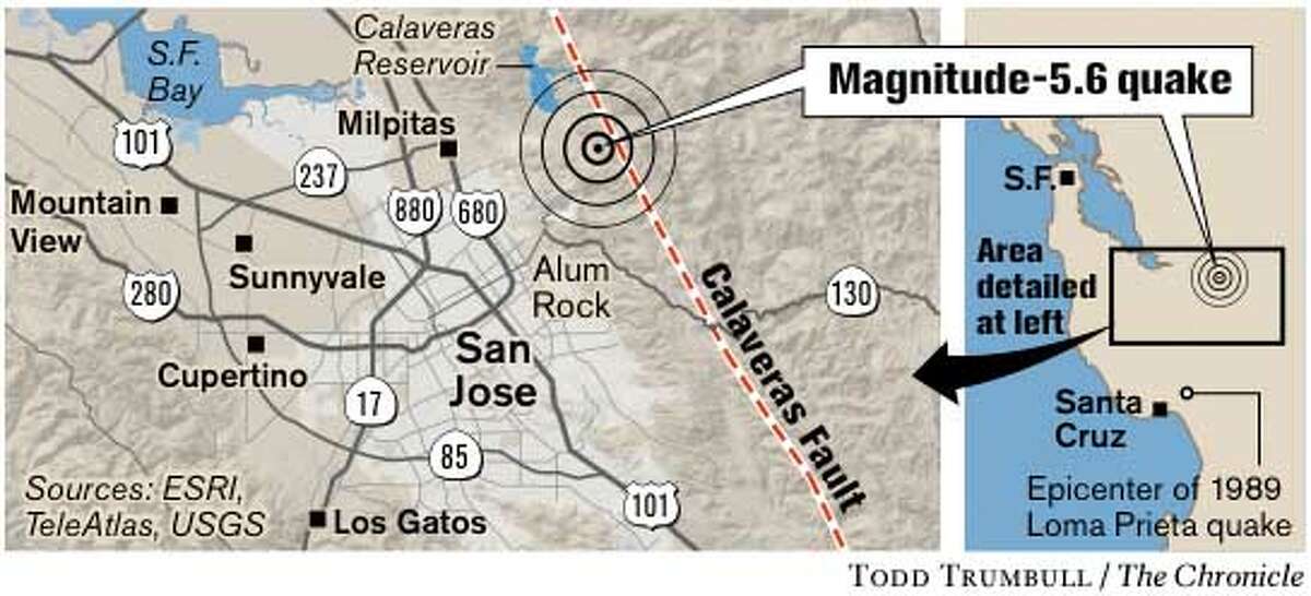 Magnitude-5.6 Quake. Chronicle graphic by Todd Trumbull