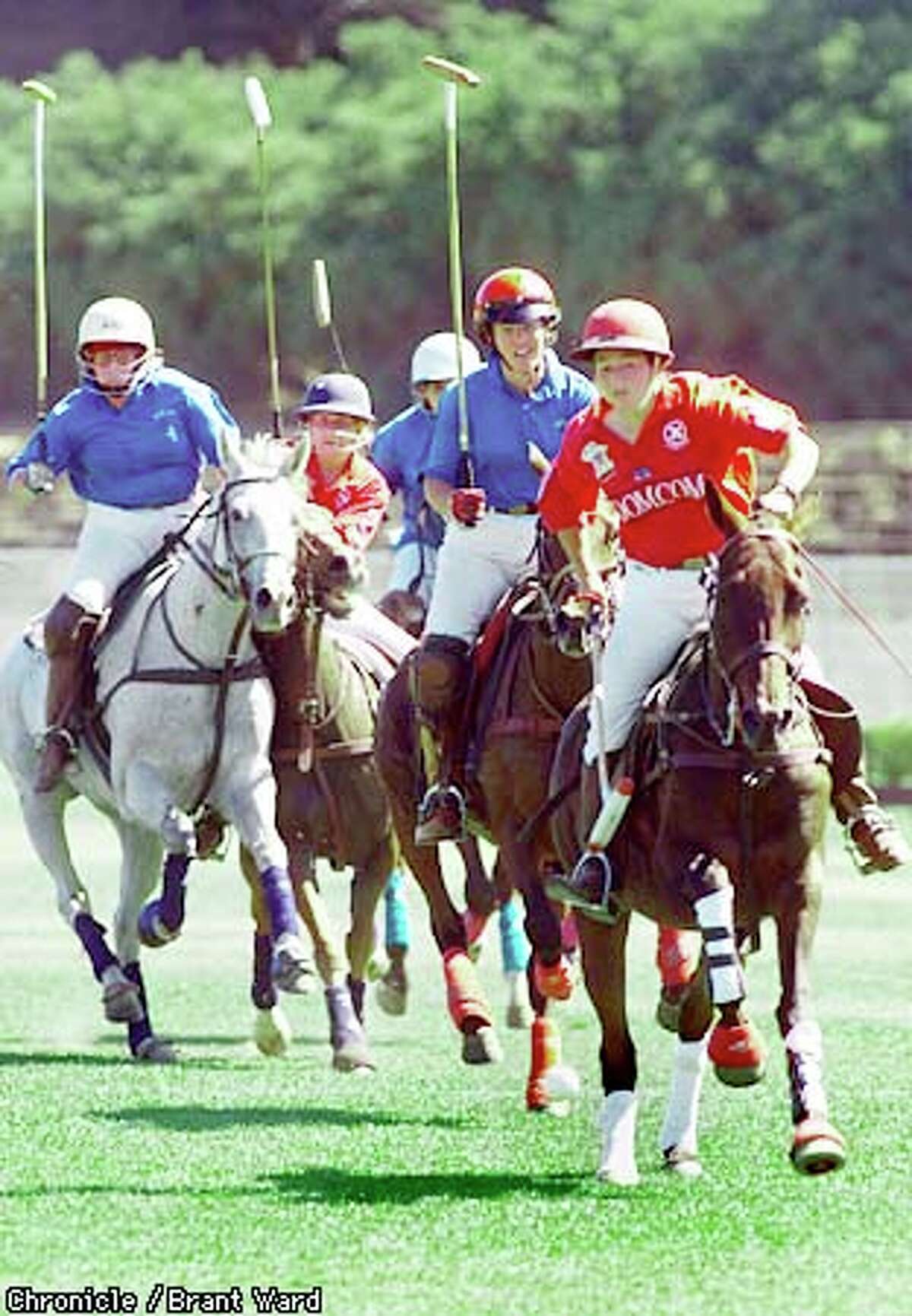Mia di Giovani, far right, led the charge and scored most of the goals during the polo match held in Golden Gate Park. Chronicle photo by Brant Ward