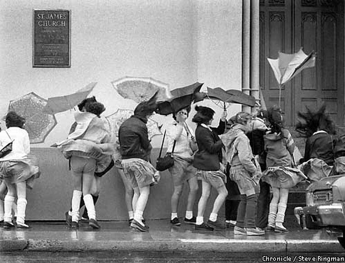 Former San Francisco Chronicle photographer Steve Ringman won $1 million in a contest sponsored by PhotoPoint.com for this 1983 picture of schoolgirls in San Francisco getting buffeted by the wind. Chronicle Photo by Steve Ringman