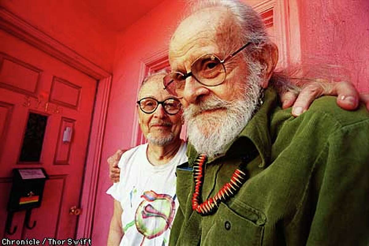 Harry Hay (right), 88, with his partner of 37 years, John Burnside, continues as an outspoken advocate for gay activism. Chronicle photo by Thor Swift