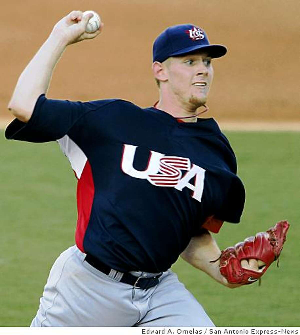 FOR SPORTS - USA's Stephen Strasburg pitches against Cuba during a semifinal game at the 2008 Beijing Olympics Friday Aug 22, 2008 in Beijing, China. Cuba won 10-2. (PHOTO BY EDWARD A. ORNELAS/eornelas@express-news.net)