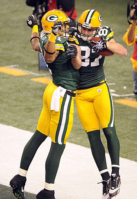 Green Bay Packers tight end Andrew Quarless (81) celebrates at the end of  Super Bowl XLV where the Green Bay Packers beat the Pittsburgh Steelers  31-25 at Cowboys Stadium in Arlington, Texas