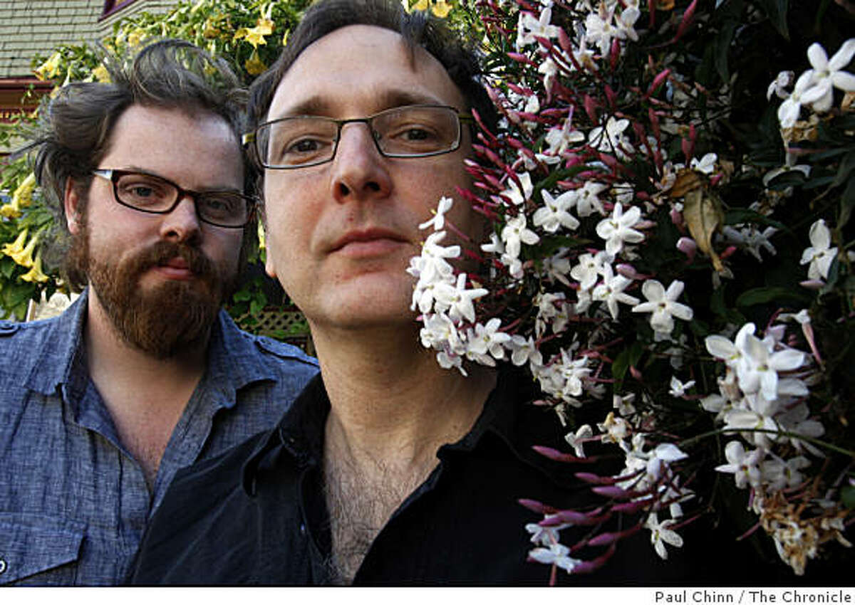 Alex Harvey (left) and John Gromada stand in a garden in Berkeley, Calif., on Saturday, April 18, 2009. The two are co-creators of a stage reading of Michael Pollan's book "The Botany of Desire: A Plant's Eye View of the World".