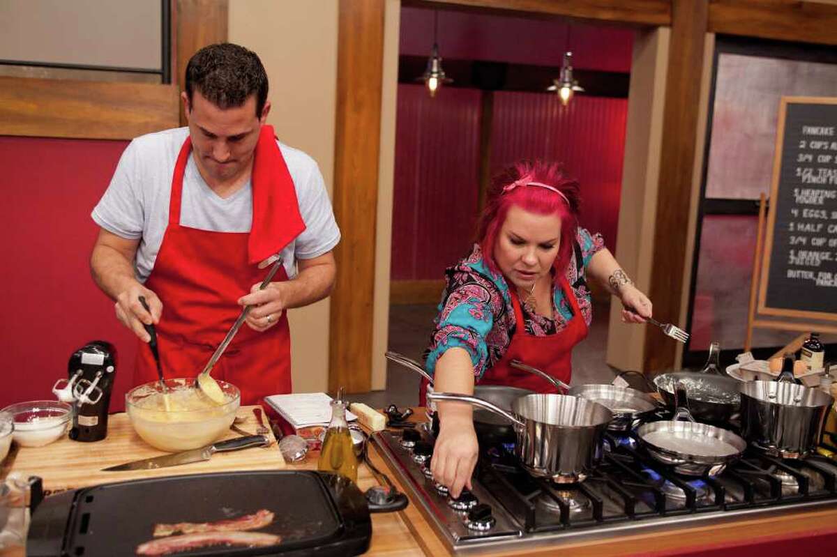 Anthony Schiano of New York and Dorothy Strouhal of Cove, Tx. in Chambers County, get serious in the kitchen as they compete in the Food Network's Worst Cooks in America. The third season -- staring chefs Bobby Flay and Anne Burrell -- premieres Sunday, Feb. 12.