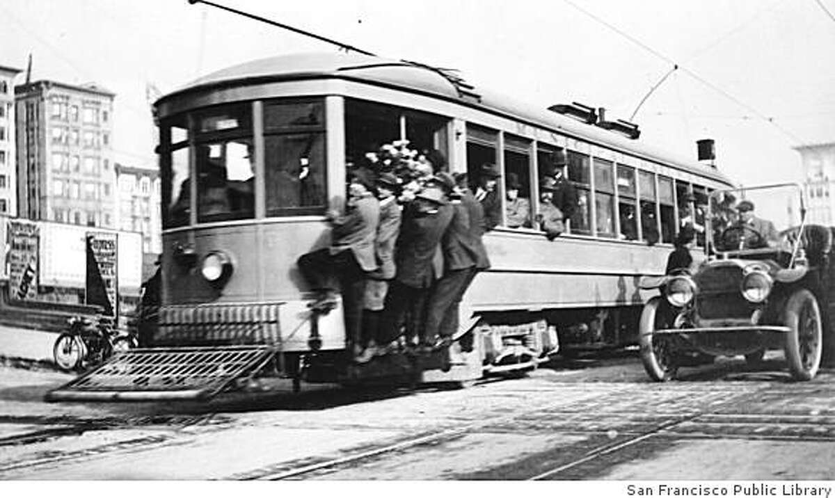Here is a photo of Muni car No. 1 on its very first trip, with Mayor James Rolph, Jr. at the controls, on the "A-Geary" line, bound for Tenth Avenue and Fulton Streets. The car is headed westbound on Geary at Jones Street, December 28, 1912, Muni's opening day.timeline_144