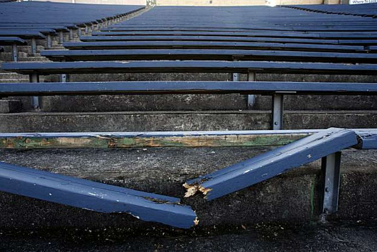 Whoever has the ticket in section N, row 33, seat 4 may end up with splinters at the next Cal football game. Memorial Stadium at UC Berkeley on Friday, Jan. 26, 2007. Several lawsuits are delaying the university's renovation and expansion plan for the aging stadium.