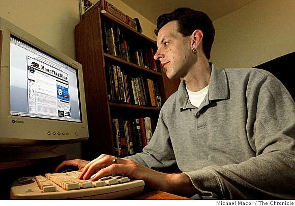 Sean Mykael McMullen, is the creator of the political blog, "Bear Flag Blue", McMullen at his home in Livermore, Calif., on Saturday April 4, 2009.