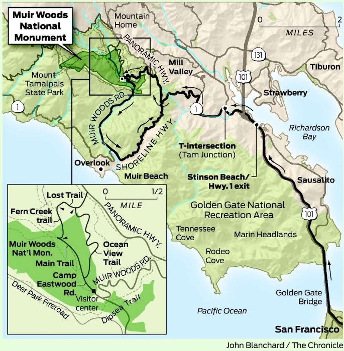 A drive along Muir Woods loop