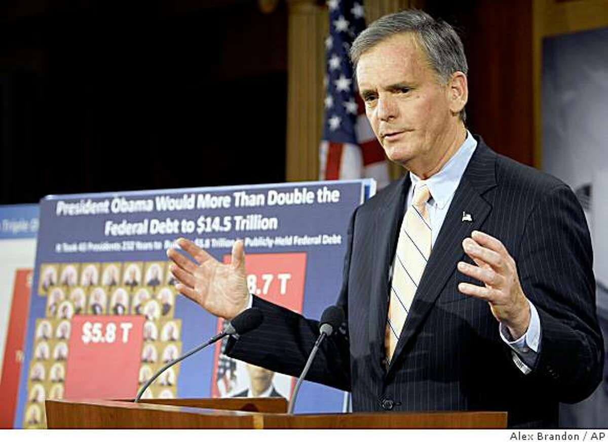 Sen. Judd Gregg, R-N.H., ranking Republican on the Senate Budget Committee, speaks about the federal budget, Tuesday, March 24, 2009, during a news conference on Capitol Hill in Washington. (AP Photo/Alex Brandon)