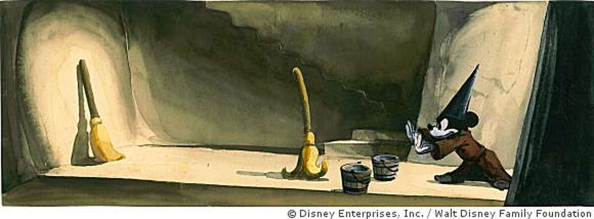 This 1940 watercolor shows Mickey Mouse commanding the brooms in Fantasia. The Walt Disney Foundation is opening a museum dedicated to the life of Walt Disney later this fall in San Francisco's Presidio.