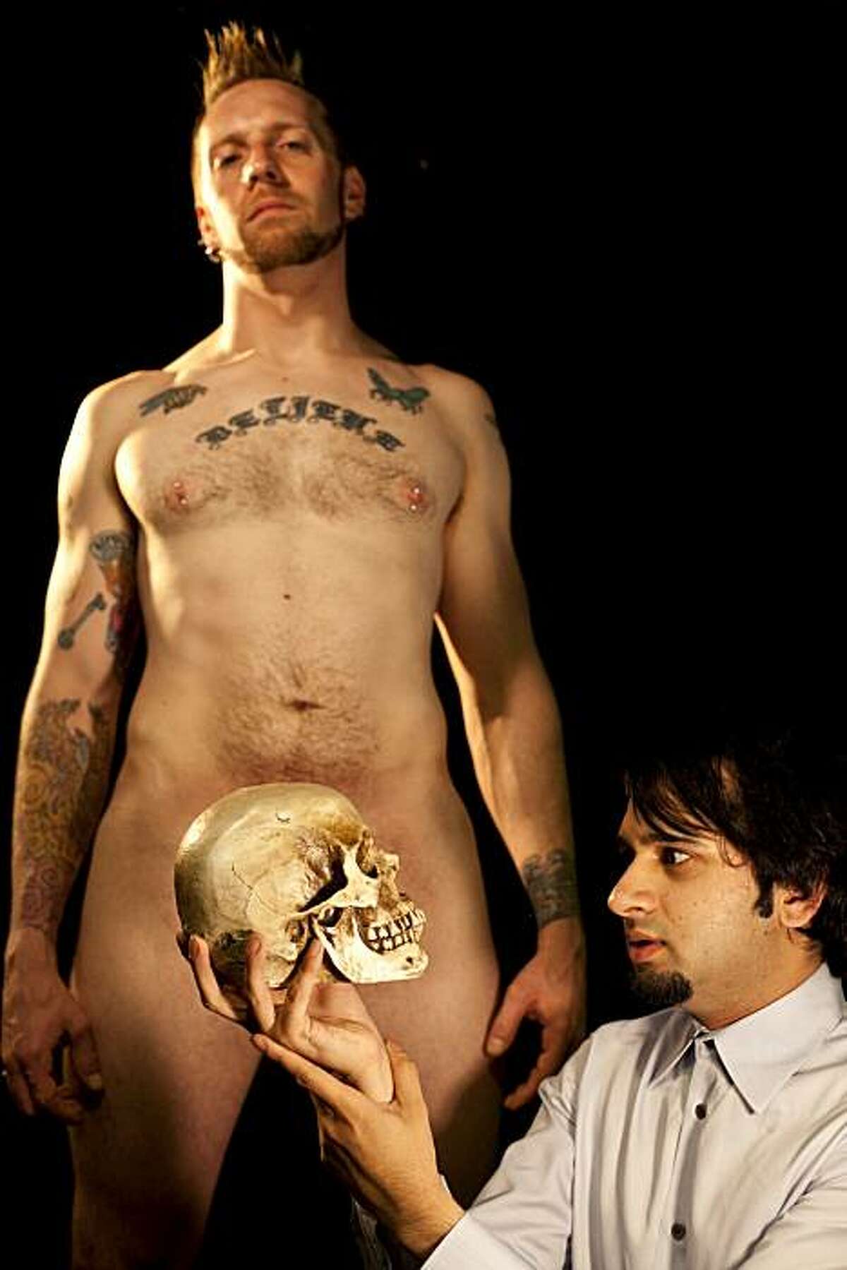 Steven Satyricon (left) plays a gay porn star who charms the pants off the pretentious classical actor played by Jai Sahai in The Play About the Naked Guy at Impact Theatre