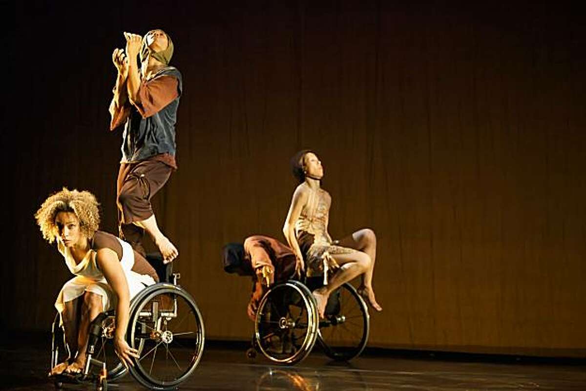 Caption: From left to right, AXIS dancer Alice Sheppard, inkBoat's Sherwood Chen, AXIS' Rodney Bell and inkBoats Yuko K in ODD at ODC Theater Credit: Park Han