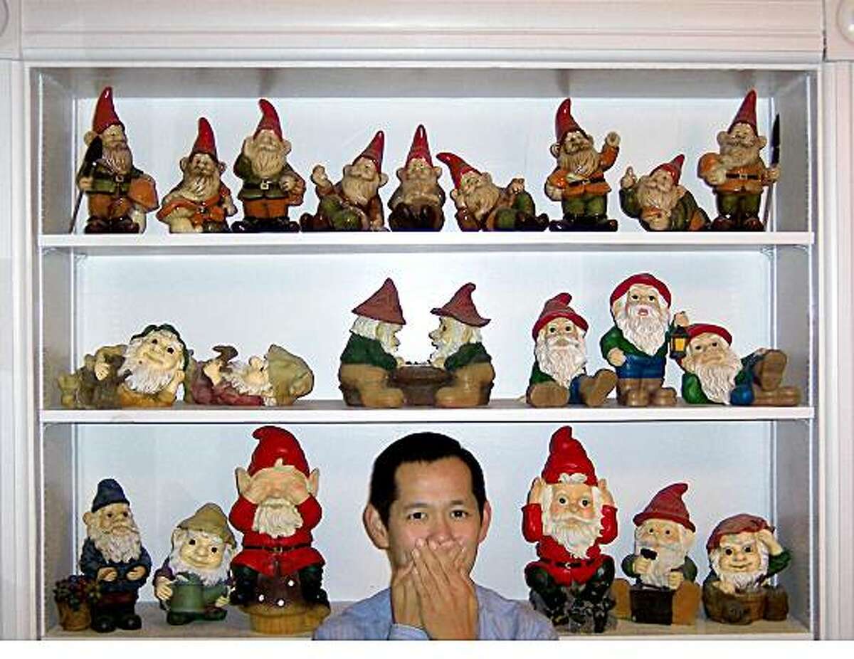My name is Alexander Agbay, and I am a gnome-sick person in recovery. It has been 1 years and 2 days since I last purchased a gnome or gnome-related item. (I did download a few desktop backgrounds and ringtones from Travelocity.com last week, but they were free. They don?t count!)In 2001, I came down with gnome sickness ? a serious condition in which the victim develops an extreme addiction to collecting gnomes and all things gnome-related. Mine was a rare strain: a gnome-socomial [nosocomial] infection that I acquired in the hospital. My co-worker Susan Gregory, a fellow RN at UCSF Medical Center, surprised me with a seemingly benign garden gnome. She knew I was back in school, so she gave me a gnome that was carrying a book ? and the gnome sickness (Gnomeucoccal ridiculum). The little gnome was quite infectious. Who could resist that cherubic face, those big blue eyes, those Vulcan-esque ears, and that pointy red hat? As the proud new owner of the gnome, I decided to display him in our break room for the rest of our 12-hour shift. A short time later, Susan called me in a panic. She said my gnome had taken a turn for the worse. She intercepted me in the hallway and led me not to the break room, but to one of our palliative care rooms. There, peeking out from under the crisp white sheets was a pointy red hat. Fearing the worst, I cautiously pulled off the sheets, afraid that I would find him broken in several pieces. But he wasn?t; he was alright! I was relieved. Susan had only been playing a practical joke on me. Everything was okay. Or was it? Within a few days, the full-blown symptoms of gnome sickness appeared. I was window-shopping at a discount store ? gname withheld to protect my sources ? and I found a few more gnomes. My heart started pounding and my heart rate went up. My palms got sweaty. And I developed...