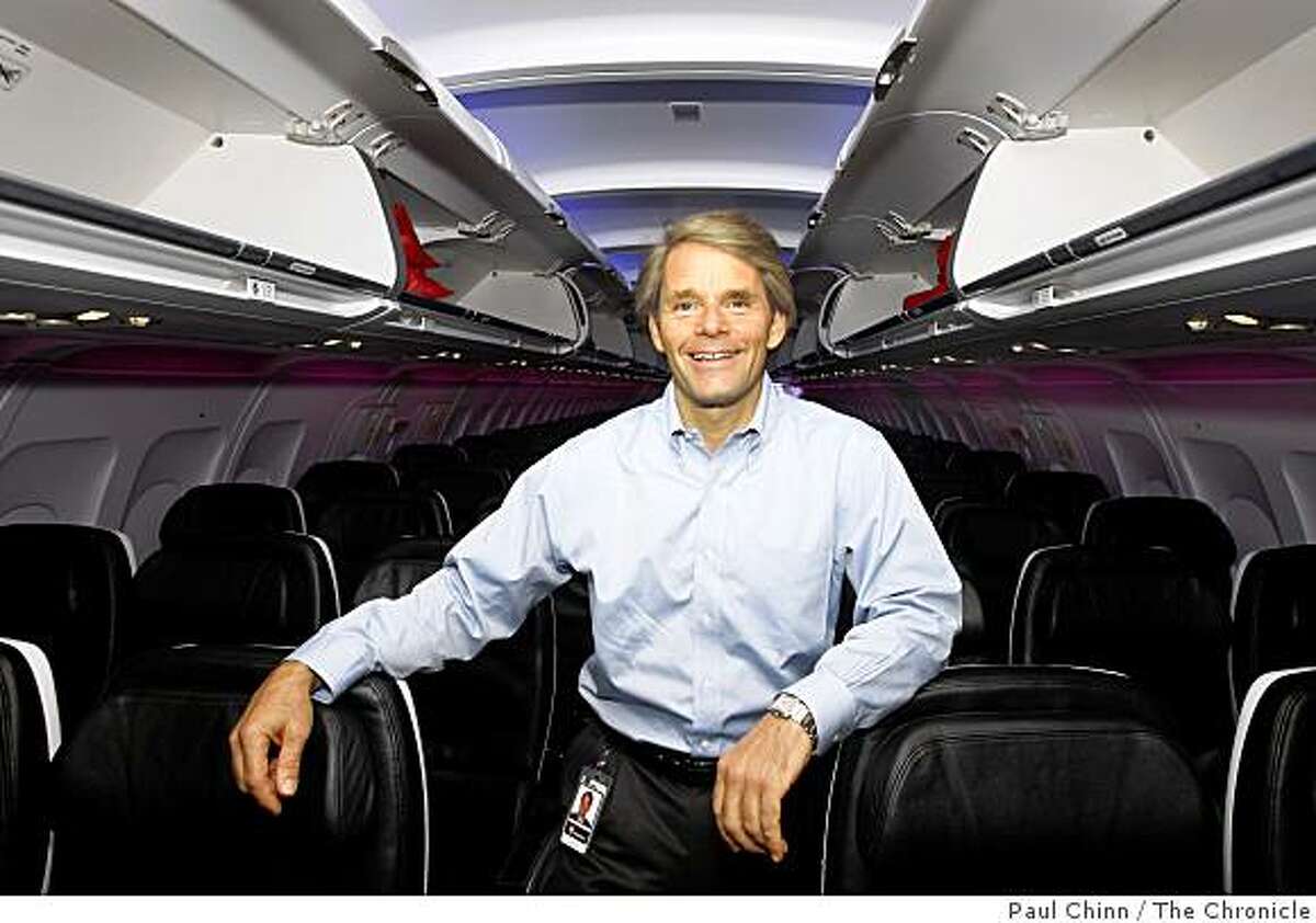 Virgin America Airlines CEO David Cush went on board an Airbus A-320 shortly before it departed for San Diego from San Francisco International Airport in San Francisco, Calif., on Friday, May 16, 2008. The start-up airlines is seeking expansion to include flights to Chicago.Photo by Paul Chinn / San Francisco Chronicle
