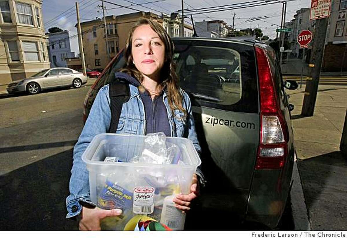 Danielle Lawrence with art supplies in hand drove a Zipcar (a car-sharing service) to James Lick Elementary in San Francisco, Calif., on February 20, 2009.