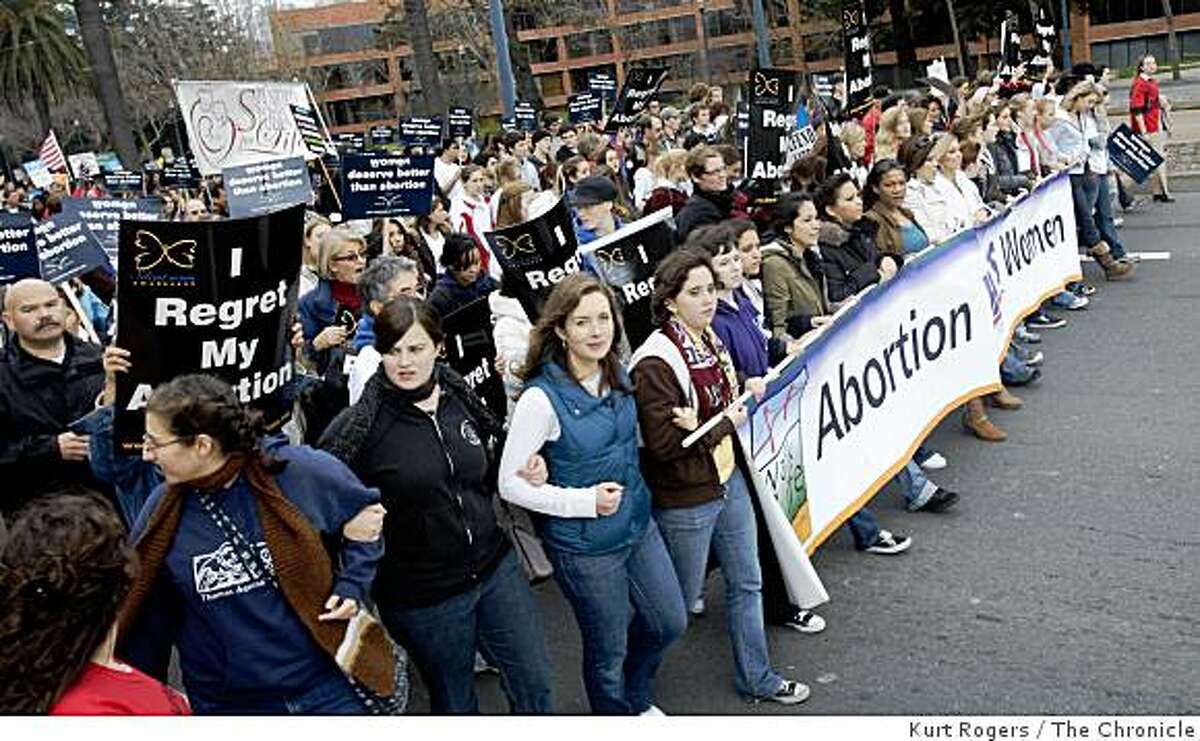 The front of the Pro-Life walk as they head up the Embarcadero on Saturday, Jan 24, 2009 in San Francisco, Calif.