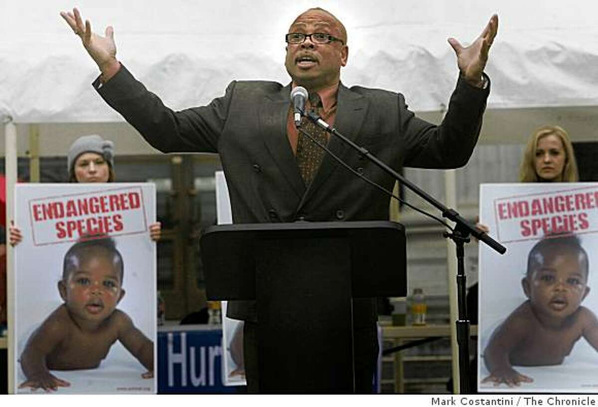 Rev. Clenard Childress speaks at an anti-abortion rally at City Hall in Oakland, Calif. on Friday, January 23, 2009.