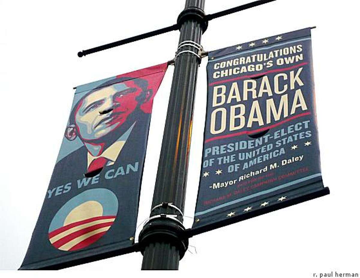 obama banner in chicago . photo by r. paul herman