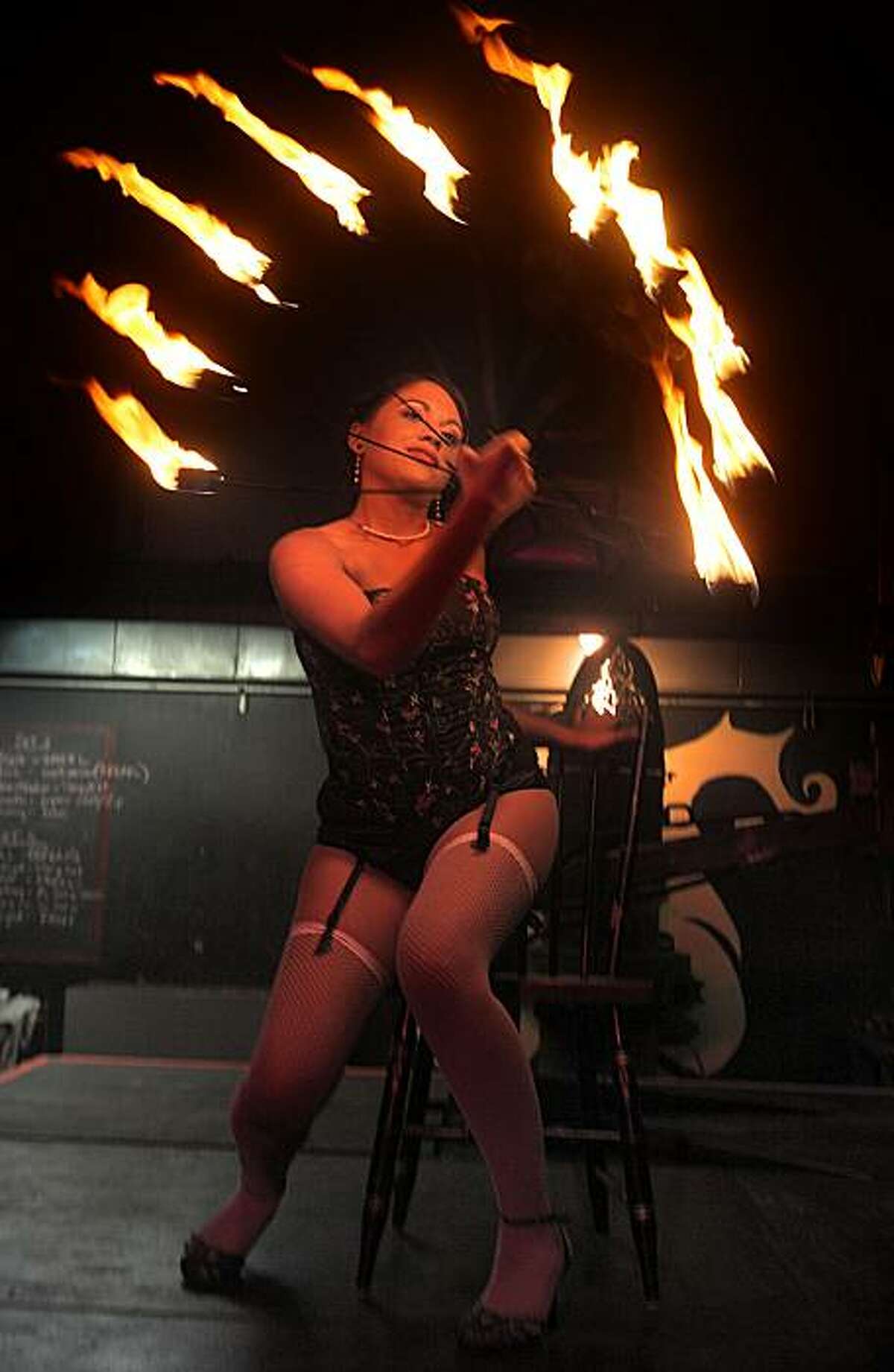 Luna Del Fuego from Santa Cruz performing at a fundraising night for The Crucible, a nonprofit that teaches blacksmithing, jewelry-making, wood-working and other industrial arts to teens and adults in Oakland, Calif., on Friday, July 16, 2010.