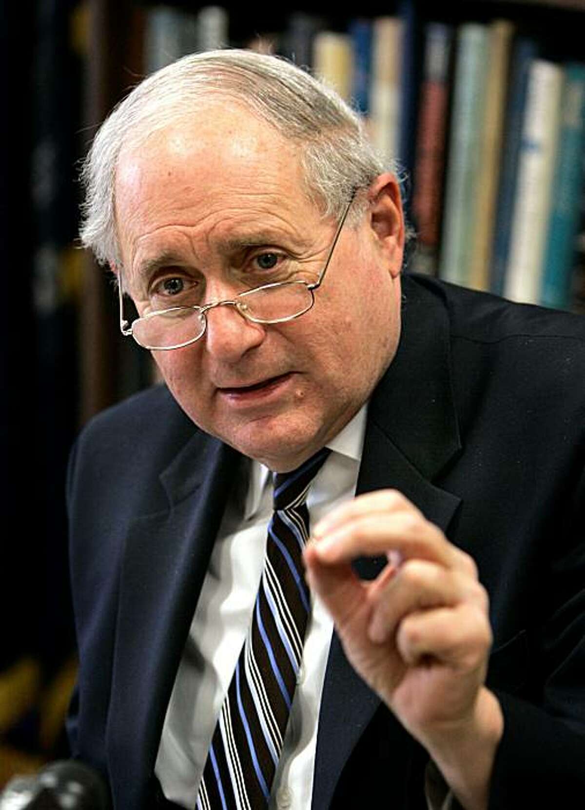 U.S. Sen. Carl Levin addresses the media in Detroit, Monday, Dec. 15, 2008. The Congressman says he expects President Bush's solution to help the Detroit automakers will follow the previous deal Bush reached with congressional leaders. The deal approved by the House provided loans for Chrysler LLC and General Motors Corp. to help them survive until March 31, but it was blocked by some Republican senators. The Michigan Democrat says the Treasury secretary likely would become the "car czar" and oversee restructuring the automakers. (AP Photo)