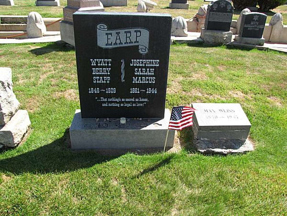 Wyatt Earp (1848-1929) Perhaps the most famous Bay Area grave is also the most ironic: A Methodist U.S. marshal more associated with places like the O.K. Corral and Dodge City, buried in a Jewish Cemetery. But Earp’s wife, Josephine, was a Jew with San Francisco ties, and the couple owned a house in the city. Earp’s headstone at Hills of Eternity in Colma stands out for its Old West font, and it happens to be the third one placed here. His first headstone, a small version, was stolen and never found. A second one was stolen and found a mile away in some bushes. Earp’s gravesite is known to receive poker chips, cards, and bullets.