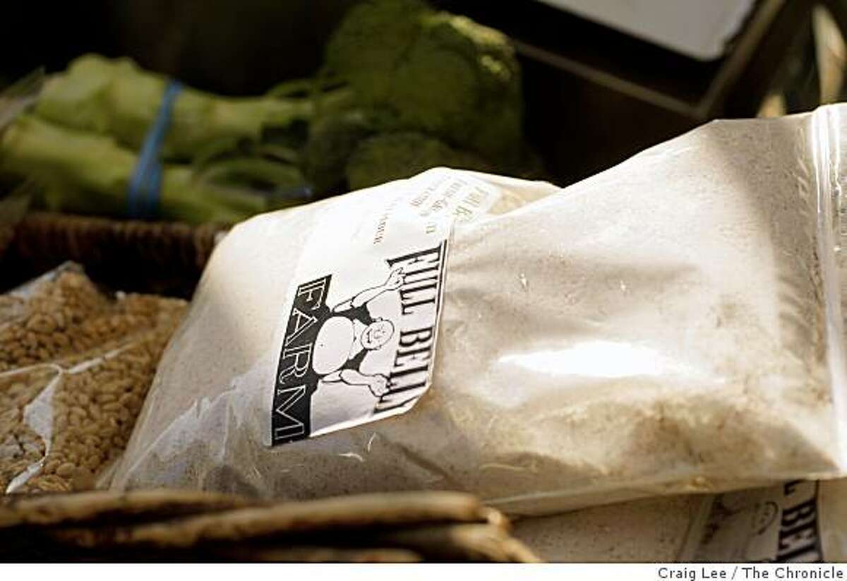 Wheat flour sold by Full Belly Farm, at the farmers market in Berkeley, Calif., on December 2, 2008.