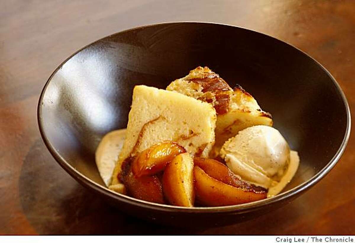 Honey bread pudding with caramelized apples and cinnamon ice cream made by pastry chef Amy Brown at Nopa restaurant in San Francisco, Calif., on December 5, 2008.