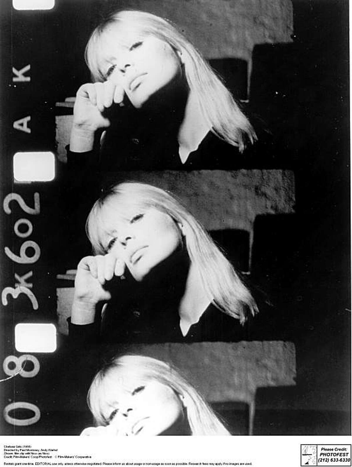 An image from "Chelsea Girls," the 1966 film by Andy Warhol and Paul Morrssey, featuring Nico.