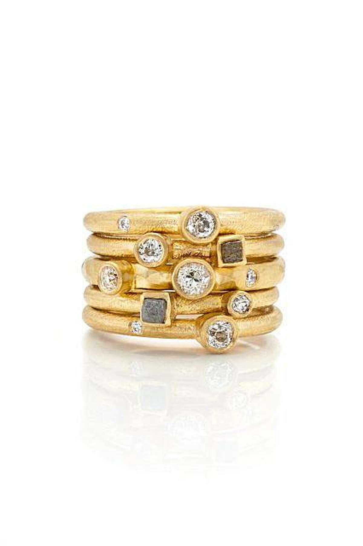 A stack of rough diamond rings by April Higashi of Berkeley.