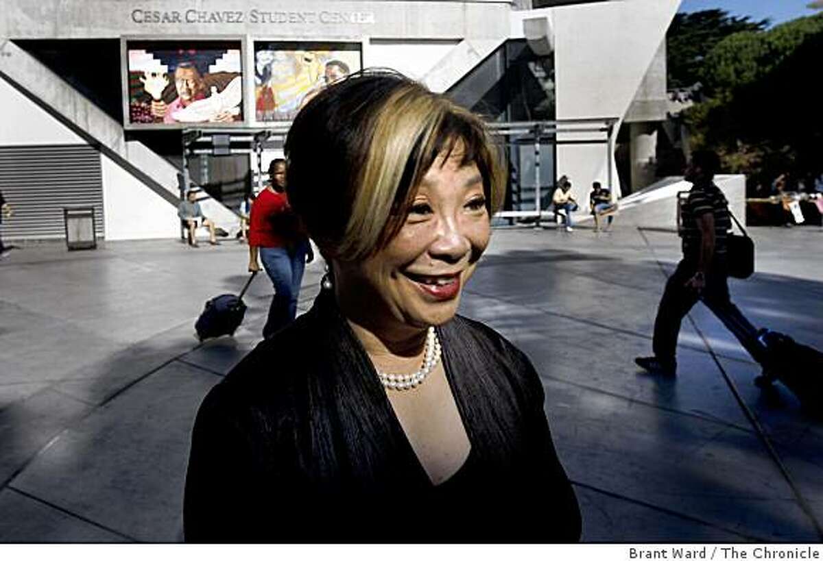 Laureen Chew, who was involved with the student strike of 1968, is now an associate dean for Ethnic Studies. She pauses at the Cesar Chavez student center on campus Thursday October 23, 2008. A student strike at San Francisco State 40 years ago, led by black students angered by a lack of representation on campus, is being remembered with cultural and academic activities .