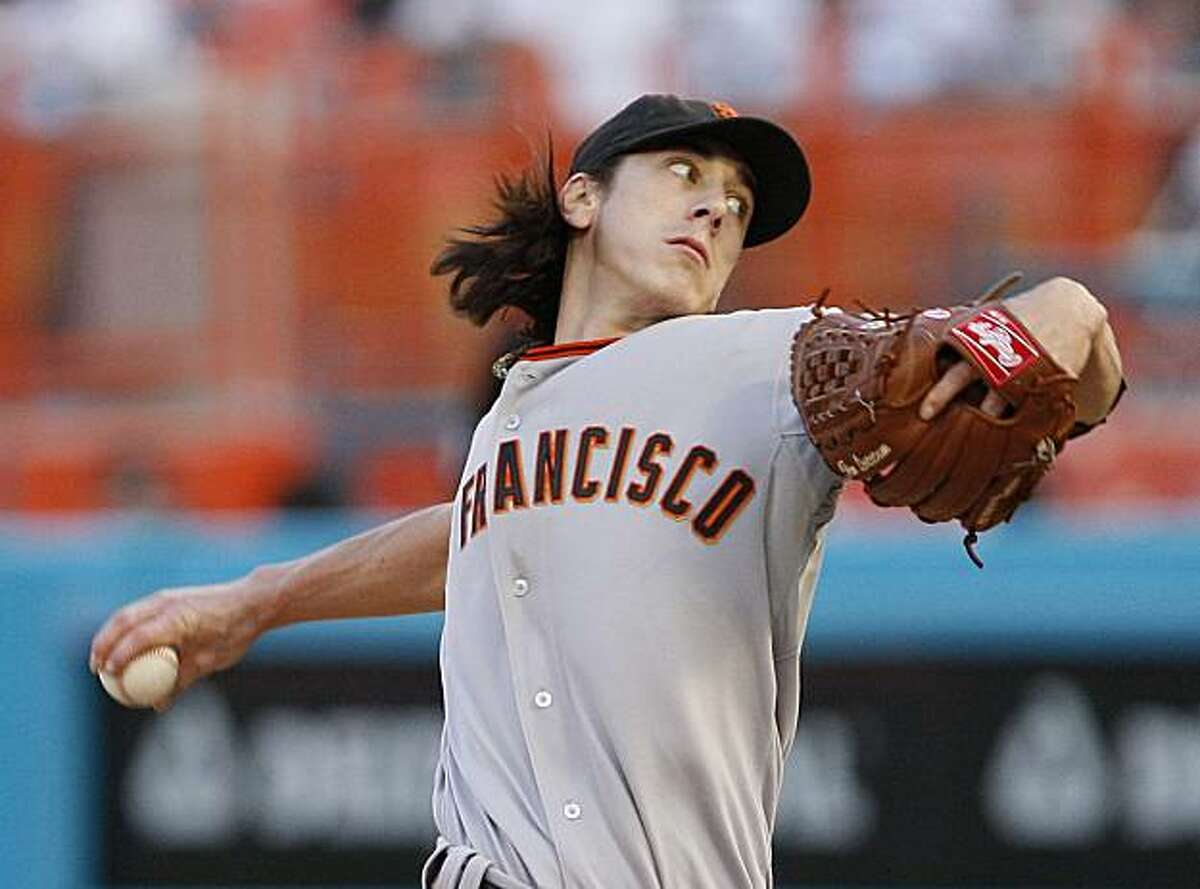 San Francisco Giants' Tim Lincecum delivers a pitch during the first inning against the Florida Marlins on Tuesday.