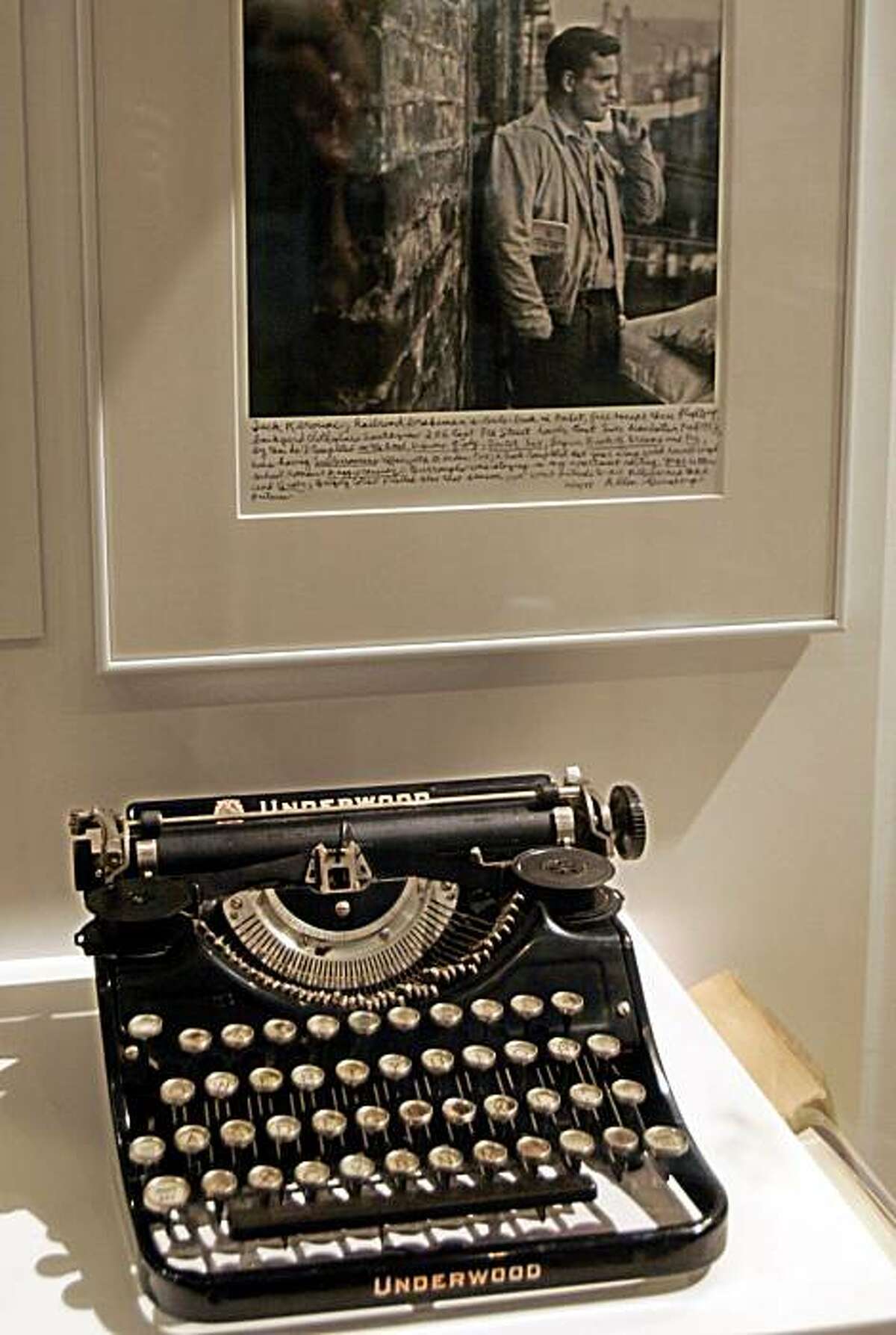 A display of writer Jack Kerouac artifacts including a typewriter are seen in Working People Exhibit at Morgan Cultural Center, in the Lowell National Historic Park in Lowell, Mass., Monday, May 1, 2006. The story of Kerouac, whose parents emigrated from French Canada before his birth in Lowell in 1922, is inseparable from the mills and the stream of immigrants coming to the banks of the Merrimack River since the early 1800s.