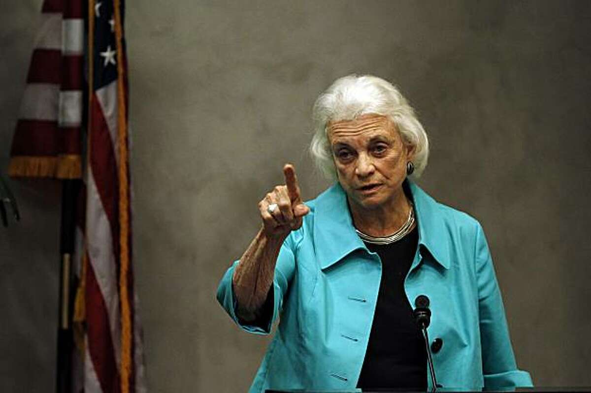 Former Supreme Court Justice Sandra Day O'Connor addresses a gathering at the Valley Leadership presentation of a Community Dialogue Series "An Evening With Justice Sandra Day O'Connor" Thursday, April 15, 2010, in Phoenix.