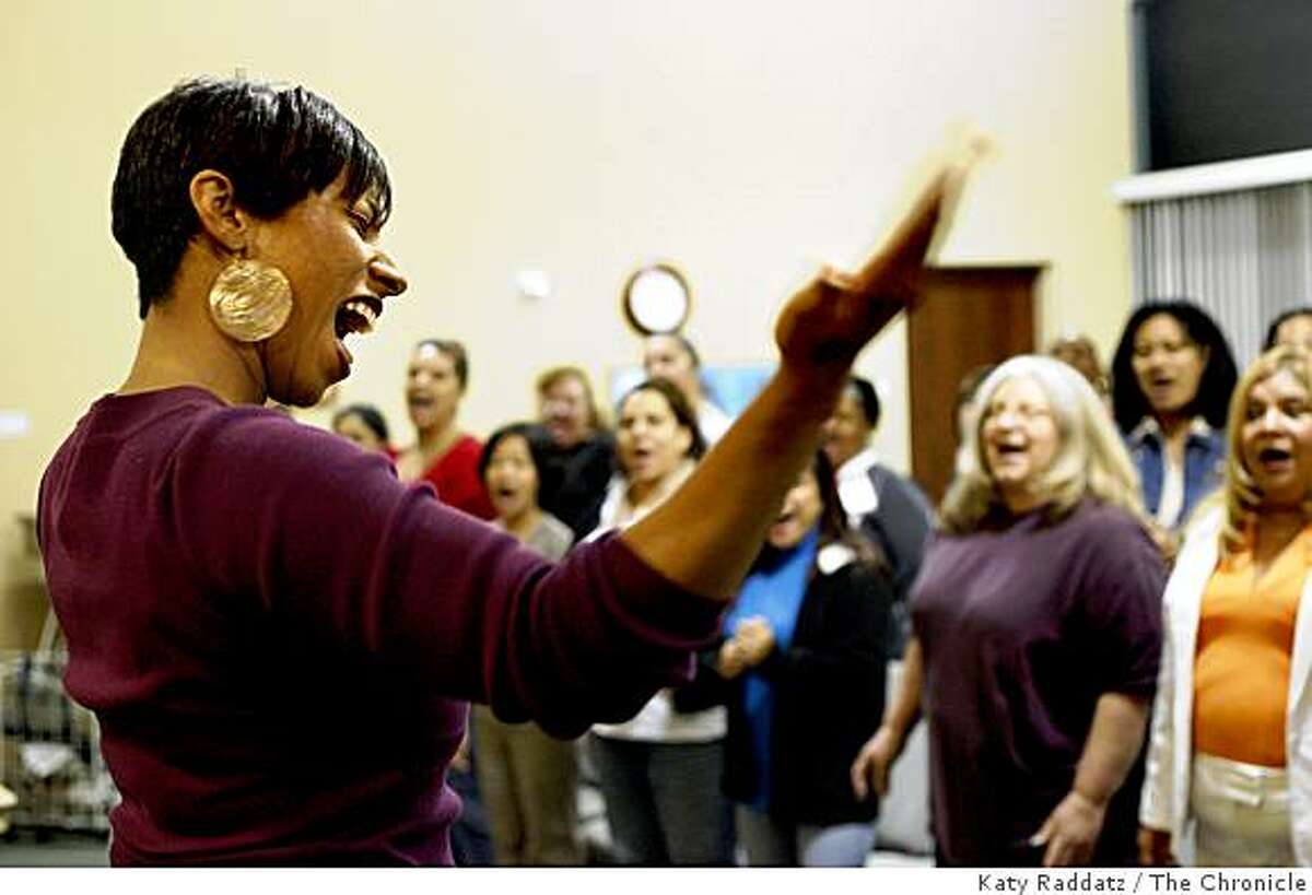 Choir Director Eileen Deadwiler directs the Jubilee Christian Center Choir in rehearsal at the Jubilee Christian Center, in San Jose, Calif. on Thursday Sept. 18, 2008