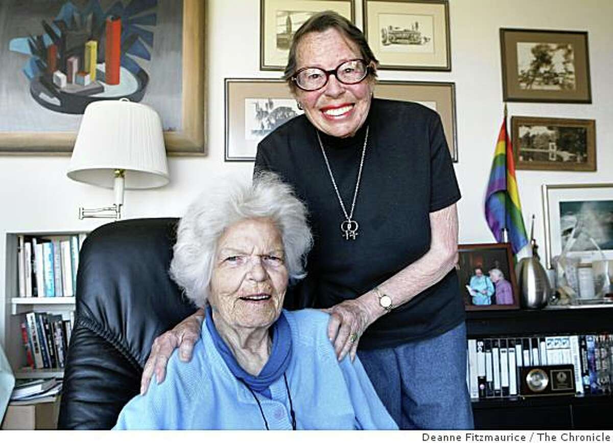 Phyllis Lyon, top, and Del Martin, in their home in San Francisco, Calif. on June 12, 2008, will be the first couple to be married on Monday as same-sex couples are granted the right to marry. Photo by Deanne Fitzmaurice / The Chronicle