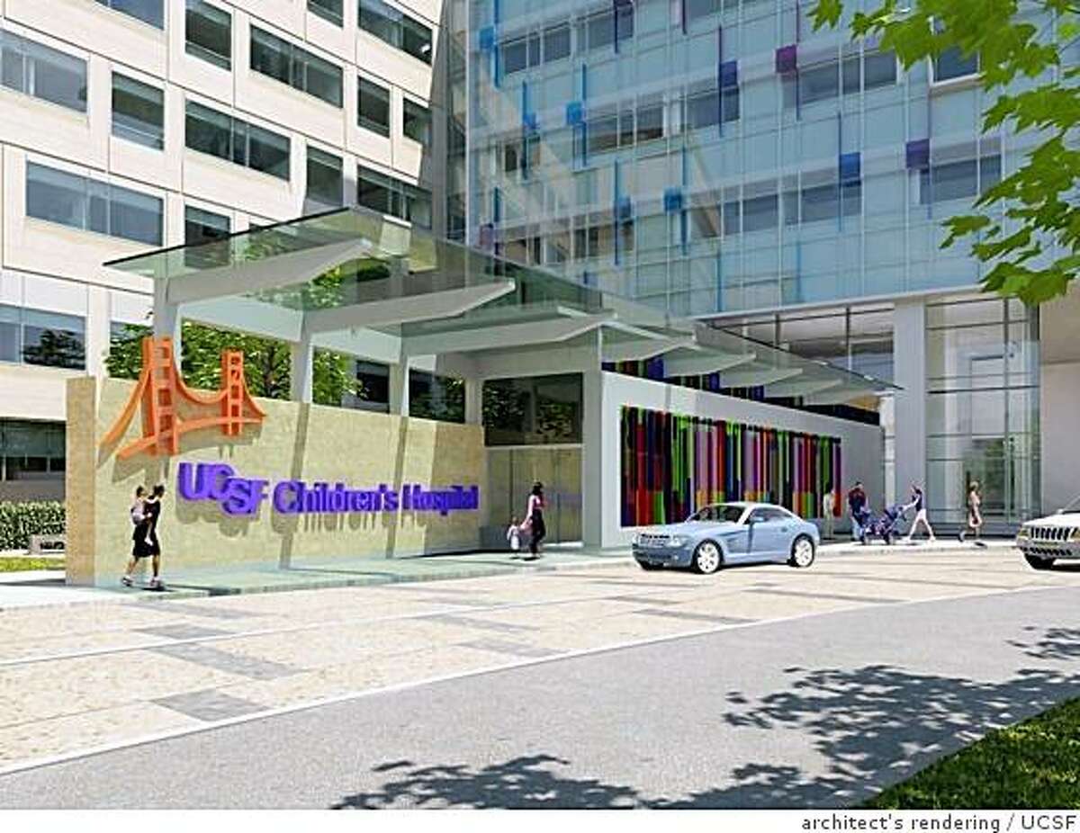 An architect's drawing of the proposed new Children's Hospital at the Mission Bay campus of UCSF. Regents voted Sept. 18, 2008, on approving funds.