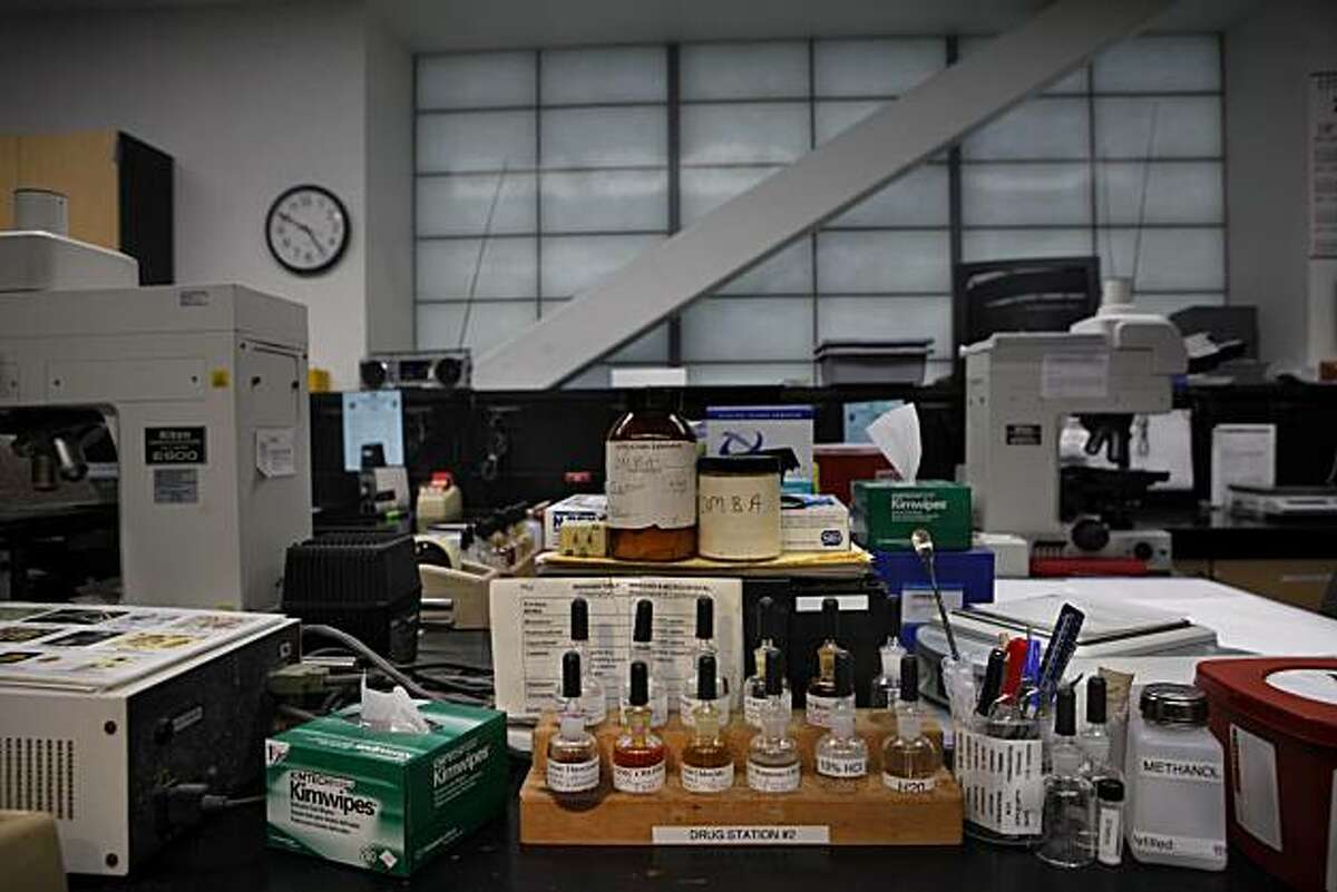 Equipment is seen in the narcotics/chemical analysis unit during a media tour of the Crime Lab in San Francisco, Calif. on Wednesday, March 10, 2010.