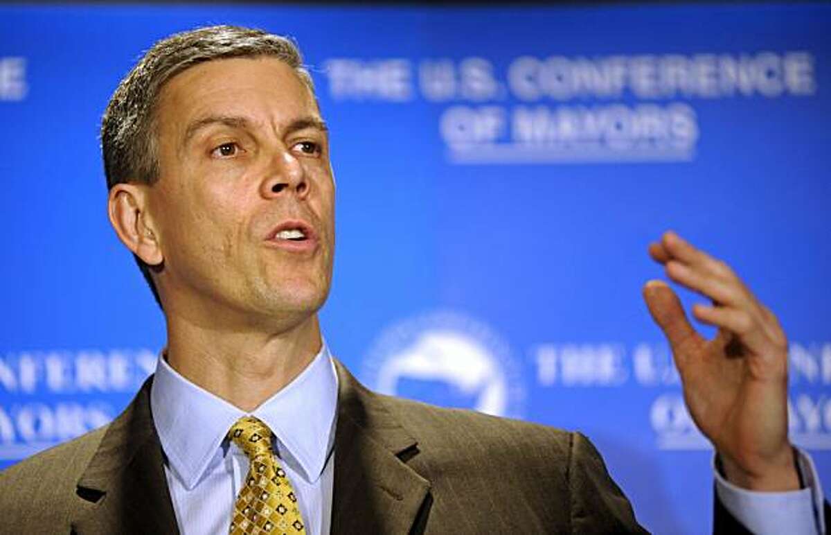 Education Secretary Arne Duncan speaks at the U.S. Conference of Mayors winter meeting luncheon in Washington, Wednesday, Jan. 20, 2010.