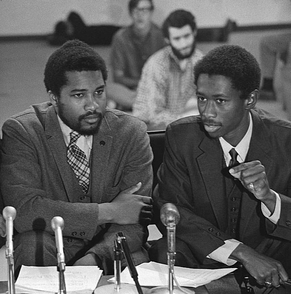 BSU_01.jpg 1967 - San Francisco State Black Student Union members (left to right) Tom Williams, Jerry Varnado and Jim Garrett.1967 - San Francisco State Black Student Union leaders (left to right) Jerry Varnado and Jim Garrett.