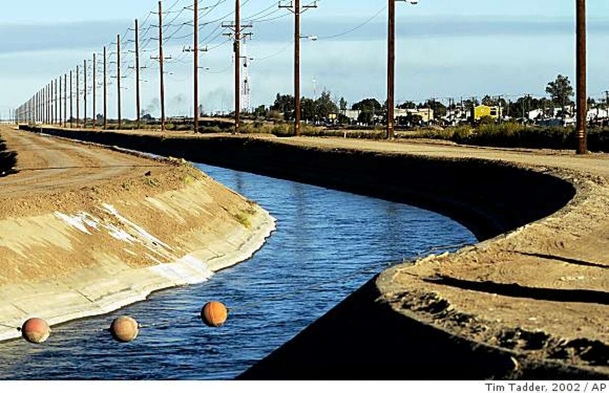 ** FILE ** In this Dec. 30, 2002, file photo, the All-American Canal runs along the United States border with Mexico near Calexico, Calif. When crews finish lining the All-American Canal with concrete, the waterway will be deeper, faster and more dangerous for migrants crossing the border illegally from Mexico. (AP Photo/Tim Tadder, file)