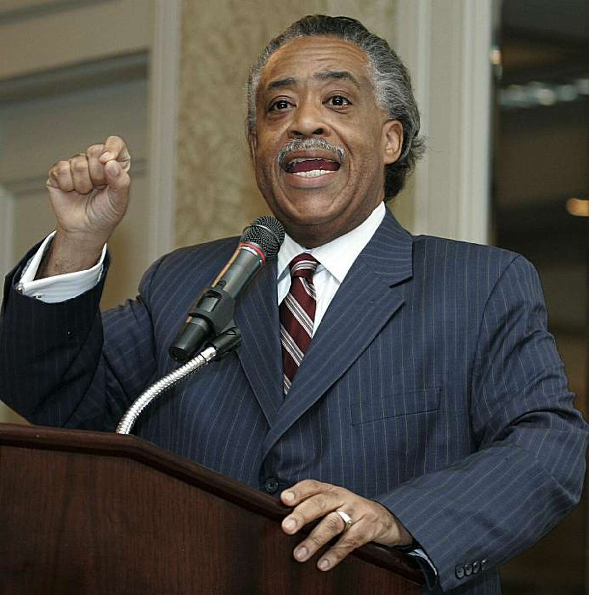 The Rev. Al Sharpton addresses the Southern Christian Leadership Conference in Kenner, Tuesday, July 29, 2008. The group, founded in New Orleans, is holding its 50th anniversary convention in the area this week. (AP Photo/Bill Haber)