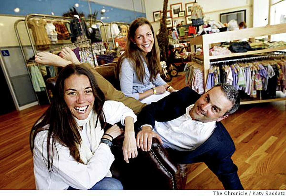 Amy Hennisch, left, Tina Canales, center, and Scott Williams, right, are all co-owners of Peek, an upscale children's fashion store, in Corte Madera, Calif. on Monday, April 28, 2008.Photo by Katy Raddatz / San Francisco Chronicle
